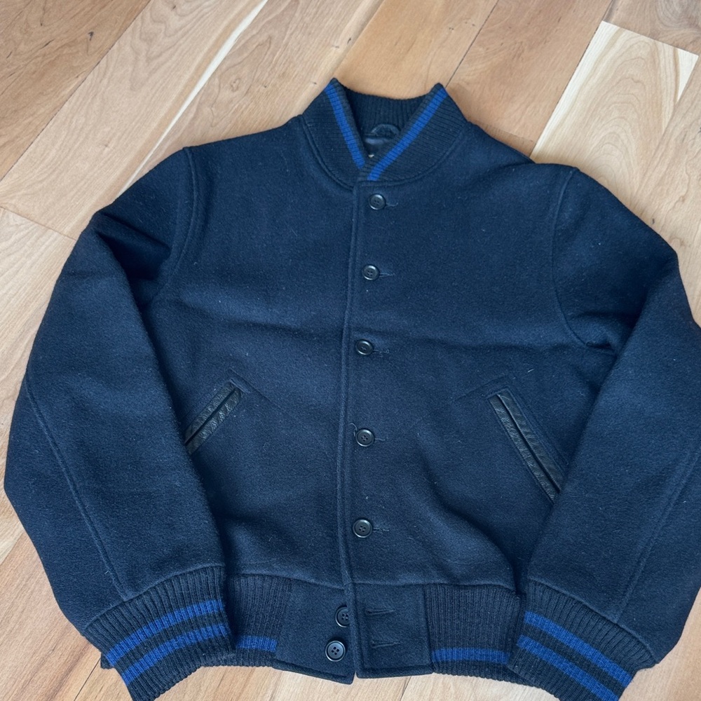 Men's Black Bomber Jacket with Blue Accents